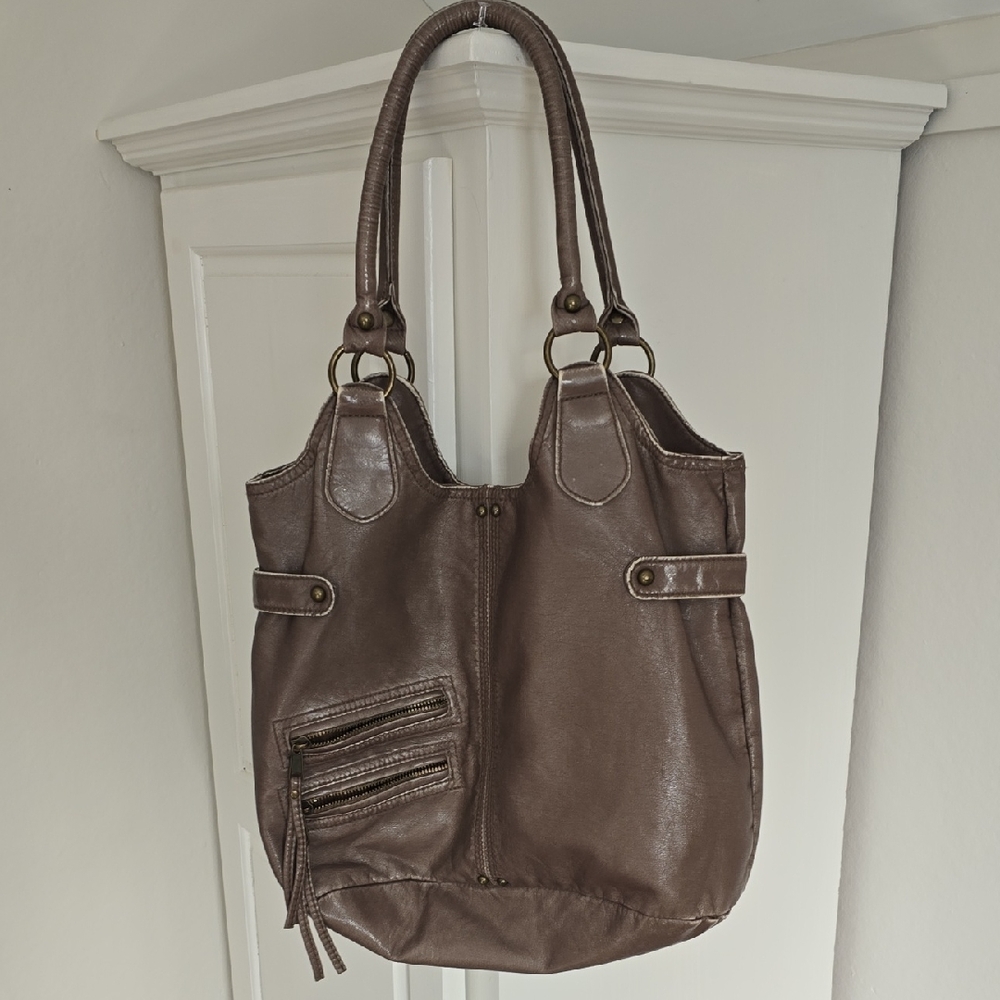 Chic Brownish Gray Leather Look Tote Bag